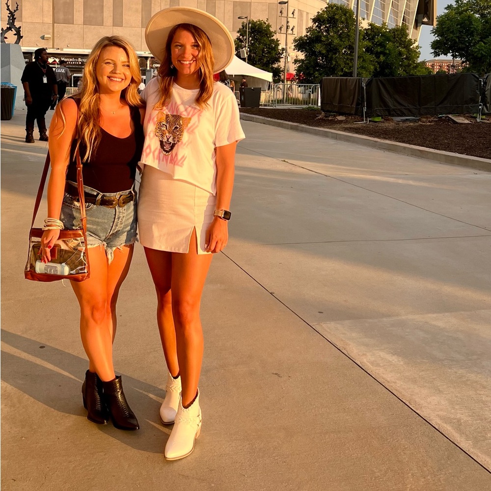 Light pink and white plaid skirt